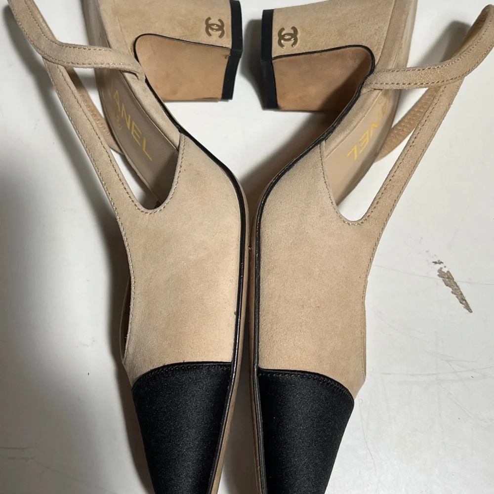 Chanel Beige and Black Women's Shoes slingbacks heels - Picture 5 of 11
